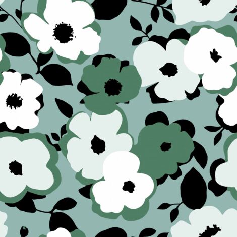 Toile cirée au mètre - Largeur 140 cm - Fleurs blanches et vertes - Vert