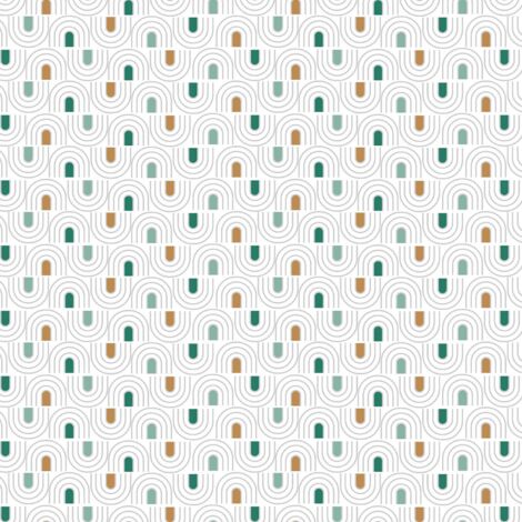 Toile cirée au mètre - Largeur 140 cm - Motifs graphiques, verts, gris et oranges - Blanc
