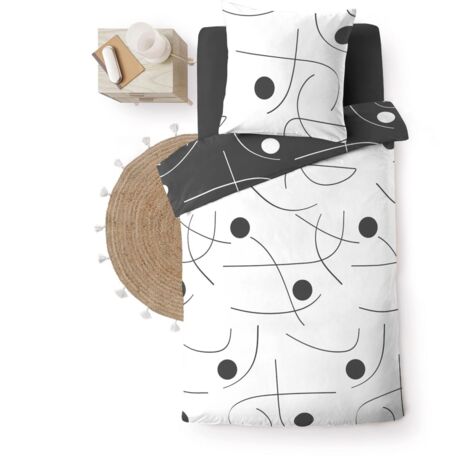 Douceur D'Intérieur – Parure de lit 2 pièces réversible 140 x 200 cm en microfibre – Housse de couette et taie d'oreiller – Lavable en machine à 30°C