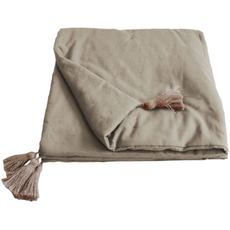 Édredon Panama 90x190 cm pompons jute vison Marron