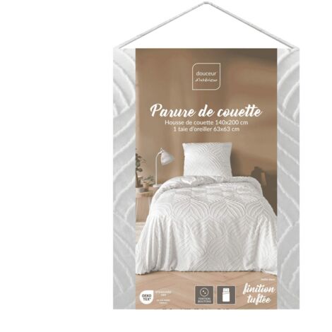 Housse de couette - 140 x 200 cm + taie - Uni tuftée blanc - Blanc