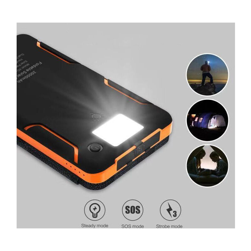 Power Bank Solare 25000mAh Con 4 Pannelli Pieghevoli, Doppia Uscita USB 3.0A, Impermeabile E Con Luce LED SOS, Arancione