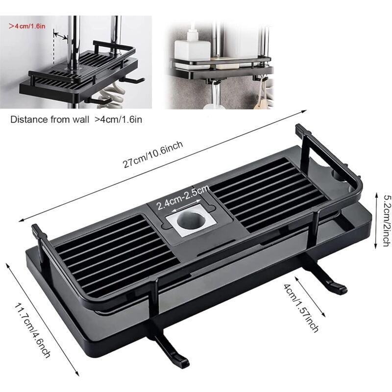 2 Mensole Doccia Moderne 30cm - Scaffali Da Parete Senza Foratura - Nero Per Bagno E Cucina - Foto 5