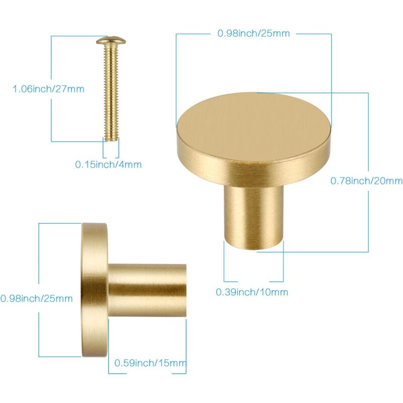 6 Pomelli Per Mobili In Alluminio Oro - Rotondi, Con Viti, Per Cassetti E Armadi, Diametro 3 Cm - Foto 2
