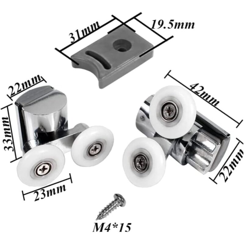 Kit 4 Rulli Regolabili Per Porta Doccia A Farfalla – Ruote 19/23/25/27 Mm Per Vetri Da 4 A 6 Mm