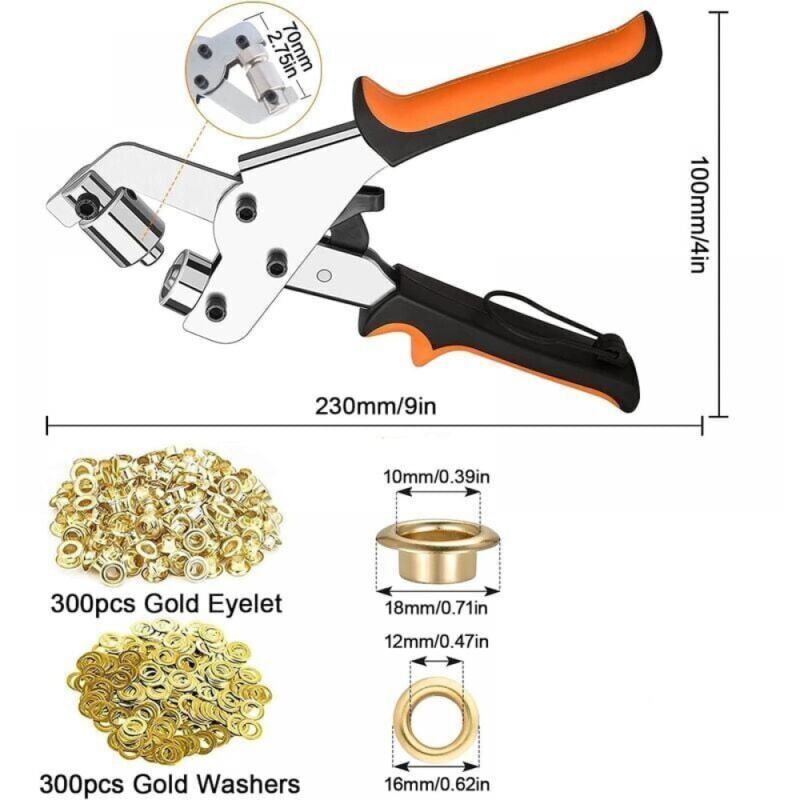 Pinza Occhiellatrice HAIMAYEE Con 300 Occhielli Ø10mm - Per Teloni, Tende, Pelle E Cartone, Design Arancione - Foto 13