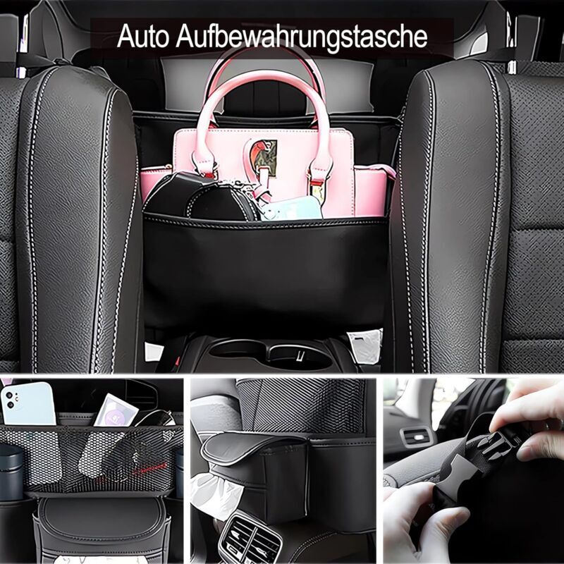 Qirc - Bracciolo per auto aggiornato, in pelle PU, con portabicchieri e borsa portaoggetti, cuscinetto universale in memory foam per console centrale, per auto/camion/veicolo/SUV (nero