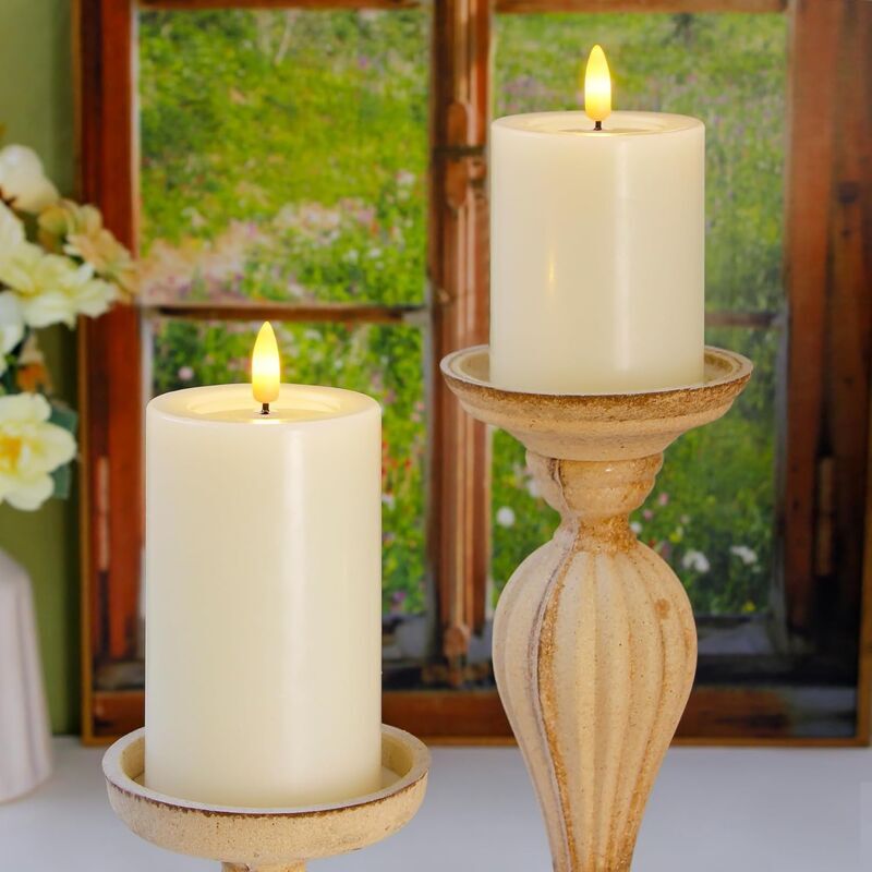 Candele senza fiamma tremolanti impermeabili, candele a colonna a LED a batteria per esterni con timer con telecomando, candele elettriche in finta plastica, avorio, set da 3
