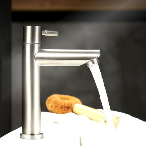 Rubinetto bagno moderno, rubinetto lavabo per bagno, miscelatore lavabo con bocca altezza 150 mm, miscelatore lavabo monocomando quadrato, cromato cromo lucido Rubinetto singolo per acqua fredda