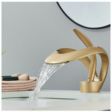 Rubinetto per bagno a cascata dorato in ottone, rubinetto per lavabo a cascata, miscelatore per bagno ad arco alto con valvola in ceramica monocomando calda e fredda regolabile, rubinetto per lavabo a
