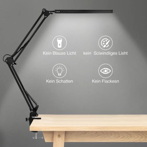 LAI HO Lampada da Scrivania A LED Flessibile con Morsetto, Luce di Lettura Pieghevole Regolabile per Architetto in Metallo per Studio, Disegno, Ufficio, Banco da Lavoro,Bianca