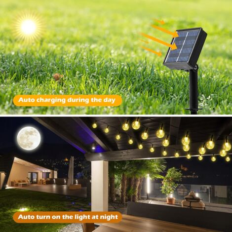 Realky Catena di luci solari per esterni, con 20 lampadine, 12,5 m, per esterni, a energia solare, resistente alle intemperie, con 8 modalità di memoria, timer per decorazione vintage, giardini