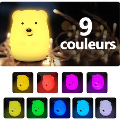 Lampada da camera da letto LED a luce notturna a forma di orso 9 colori multicolore ricaricabile USB leggera con telecomando regalo per neonati bambini adulti