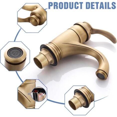 Rubinetto da bagno retrò, miscelatore monocomando per lavabo in ottone, rubinetto per lavabo moderno con acqua calda e fredda regolabile, ottone 3/8''