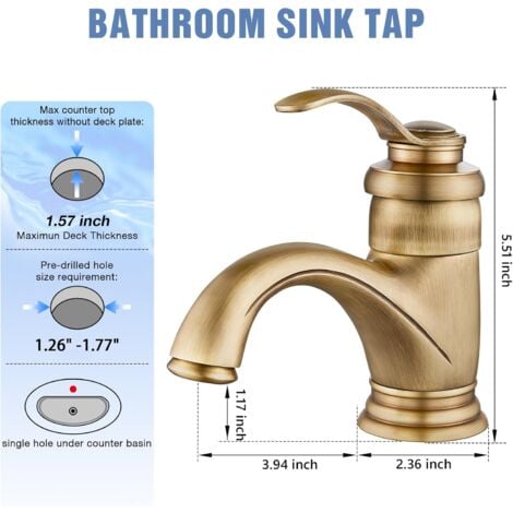 Rubinetto da bagno retrò, miscelatore monocomando per lavabo in ottone, rubinetto per lavabo moderno con acqua calda e fredda regolabile, ottone 3/8''
