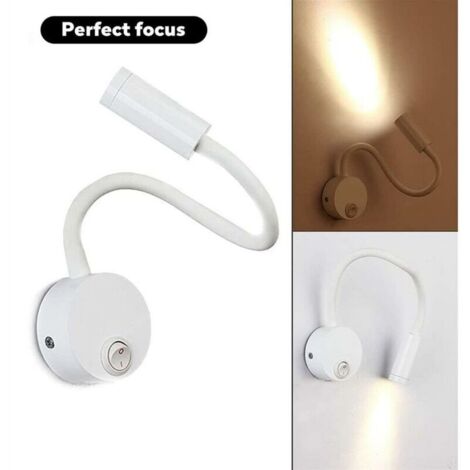 Luci Da Parete Interno Lampada Da Parete LED Regolabile A Braccio Flessibile - 5W, Luce Calda 2700K, Interruttore Sulla Lampada, Bianco Lampada Da Parete Camera Da Letto