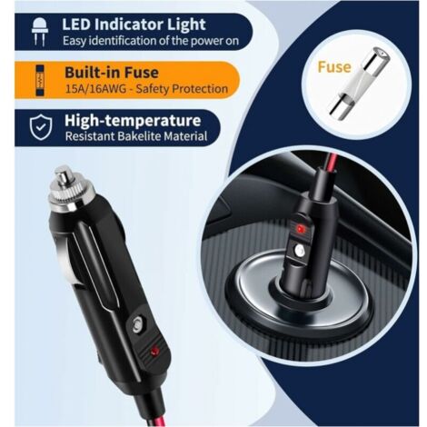 Cavo Prolunga Per Presa Accendisigari Auto 3m - Alimentazione 12V/24V Con Spina E Fusibile, Antipolvere