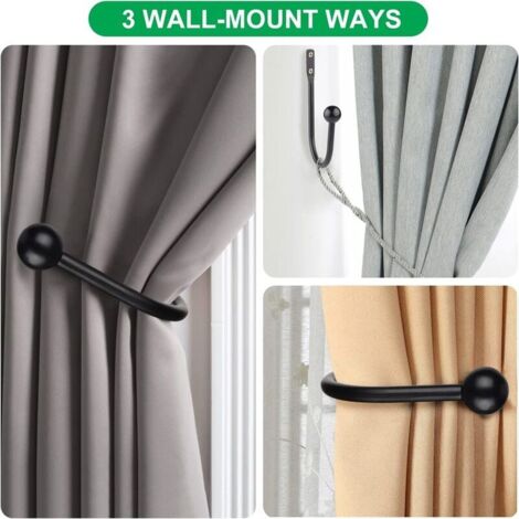 8 Ganci Per Tende A Parete In Metallo Nero - Fermatenda A U Con Viti, Decorativi 10cm Per Tende, Asciugamani, Cappelli