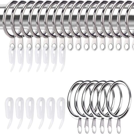 Ganci Per Tenda Doccia In Metallo – 12 Pezzi Cromati – Anelli Con Chiusura A Scatto Per Asta – Diametro 4,8 Cm - 2