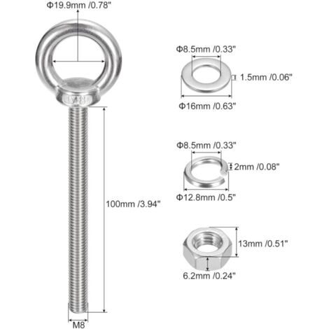 Bulloni Ad Occhiello M8 In Acciaio Inox 304 - 8 Pezzi Per Sollevamento E Collegamenti - Foto 8