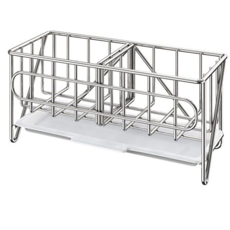 Organizer Per Lavello Da Cucina, Porta Spugna Con Vaschetta Raccogligocce Acciaio Inox 304 Per Spugne Sapone Cucina Bagno Argento 94280849