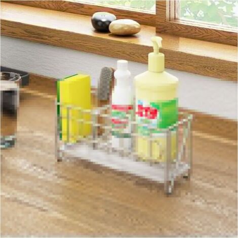Organizer Per Lavello Da Cucina In Acciaio Inox 304 – Porta Spugna E Sapone Con Vassoio Di Scarico – 21x9x9 Cm, Argento - 5