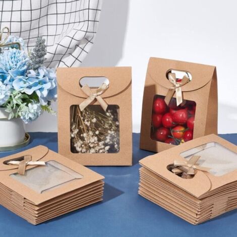 30 Sacchetti Regalo In Carta Kraft Con Manici – 20,5x8x15 Cm – Robusti E Riciclabili – Per Matrimoni, Compleanni, Feste E Negozio - 2