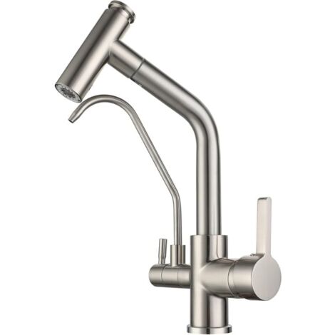 Rubinetto Da Cucina 3 Vie EGTink – 2 Uscite Indipendenti, Girevole 360°, Per Acqua Fredda, Calda E Filtrata (acciaio Inox, Beige)