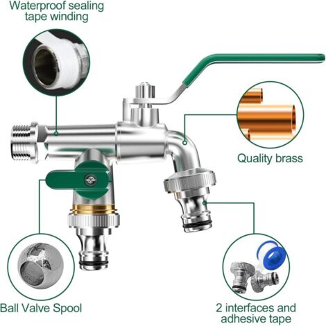 BiaoTeng Rubinetto Doppio In Acciaio Inox 304 Per Giardino - Attacco G1/2 Con Nucleo In Ceramica - Ideale Per Lavatrice, Balcone E Cucina - Finitura Spazzolata - 5