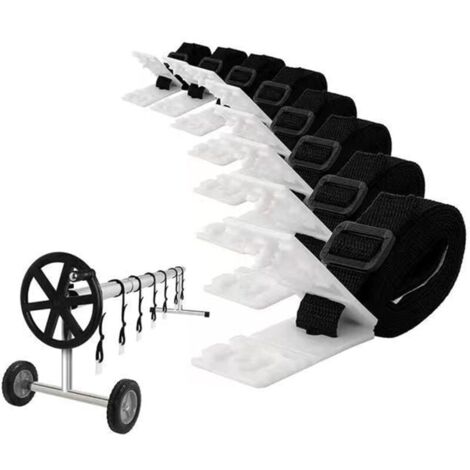 Kit di fissaggio per coperture solari per piscine, set di cinghie universali per coperture solari per piscine interrate, inclusi 8 cinghie in nylon, 8 piastre per corde e 8 fibbie