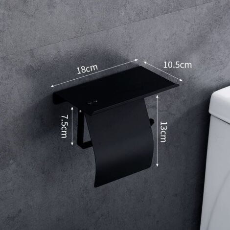 Porta Carta Igienica Da Muro Con Mensola E Portaoggetti – Nero, 3 Rotoli, Installazione Con O Senza Foratura