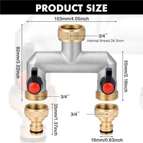 Splitter Rubinetto Giardino Accessori Irrigazione Kit 4 Connettori Rapidi Per Tubo Giardino In Ottone Uni-Fine - Attacco 3/4, Per Irrigazione E Rubinetti Raccordi Esterni Accessorio Per Tubi Giardino