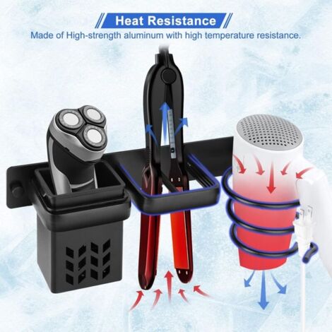 Porta Asciugacapelli E Piastra Da Parete - In Lega Di Alluminio, Nero, Per Bagno O Camera - Foto 6