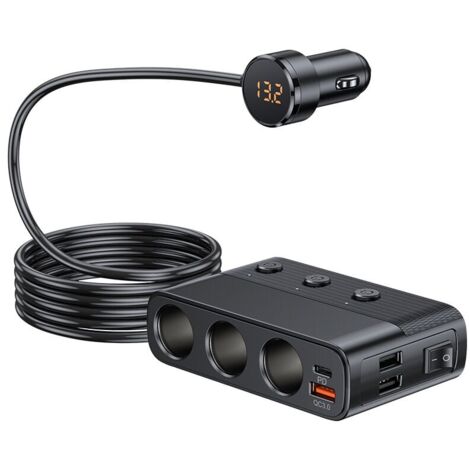 Adattatore Accendisigari Auto 6 In 1: 2 Prese 12V-24V, 2 USB E 2 Type-C Con Display Tensione - 2