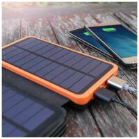Power Bank Solare 25000mAh Con 4 Pannelli Pieghevoli, Doppia Uscita USB 3.0A, Impermeabile E Con Luce LED SOS, Arancione