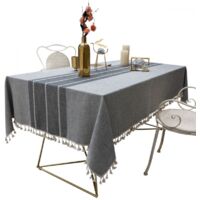 ACVIP Tovaglia in tinta unita, rettangolare, con volant, cotone e lino, rettangolare, tavolino da caffè (bianco, 90 x 90 cm