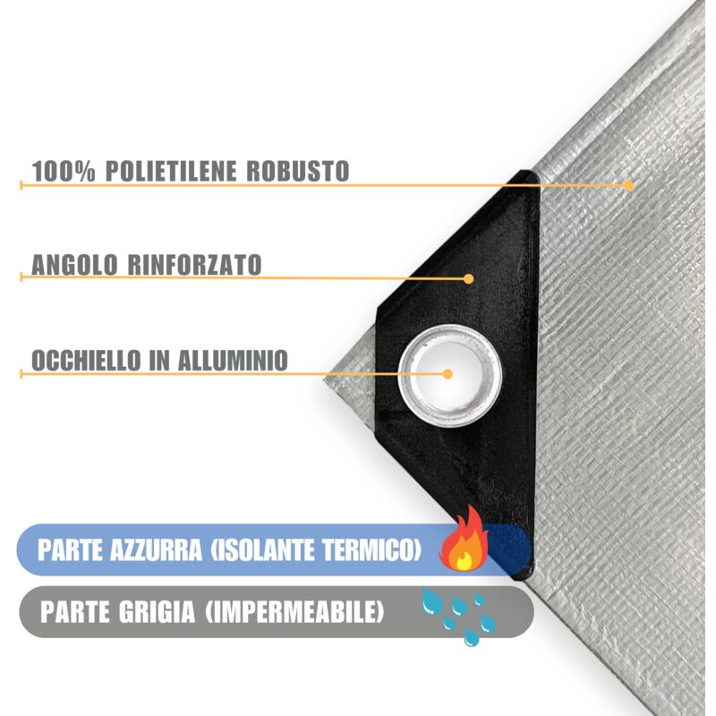 Telo Impermeabile Laneetal - Telone Rinforzato PE Per Esterno, Con Occhielli, Multiuso Per Auto, Legno, Piscina