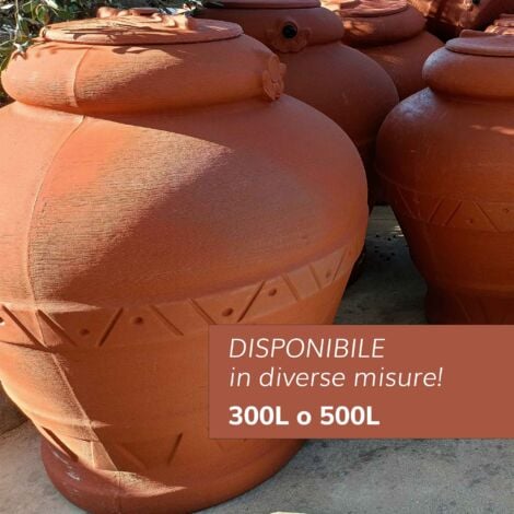 Serbatoio Acqua Elegante con Predisposizione Rubinetto 300 o 500 Litri, Cisterna Design Terracotta, Vaso Antico, Anfora, in Plastica Acqua Piovana 300 LT