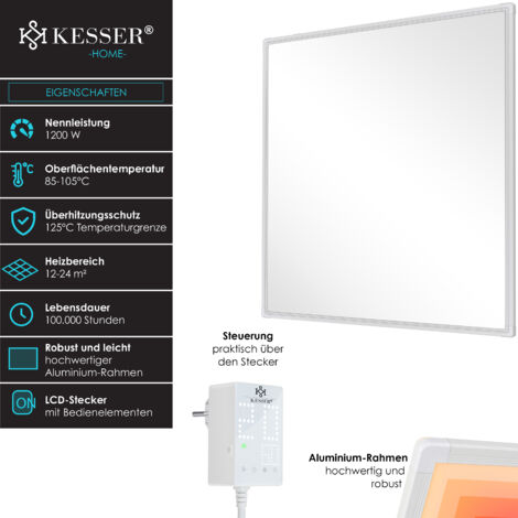 Chauffage Infrarouge KESSER 700W Aluminium - 2 En 1 Mural Ou Sur Pied - Économe Avec Télécommande, Appli Et Détection Fenêtre Ouverte - 10