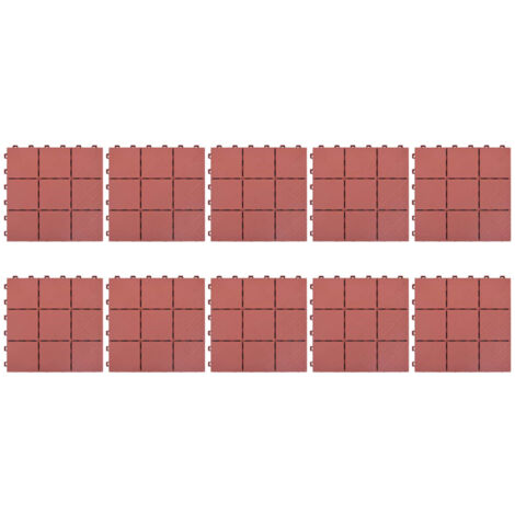 Baldosas de terraza 10 uds plástico rojo 30,5x30,5 cm vidaXL412645