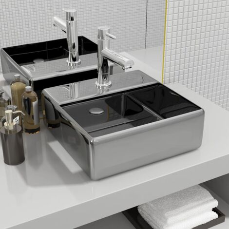 Lavabo elegante con orificio para grifo 38x30x11,5 cm cerámica plateado vidaXL