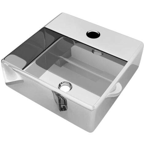 Lavabo elegante con orificio para grifo 38x30x11,5 cm cerámica plateado vidaXL