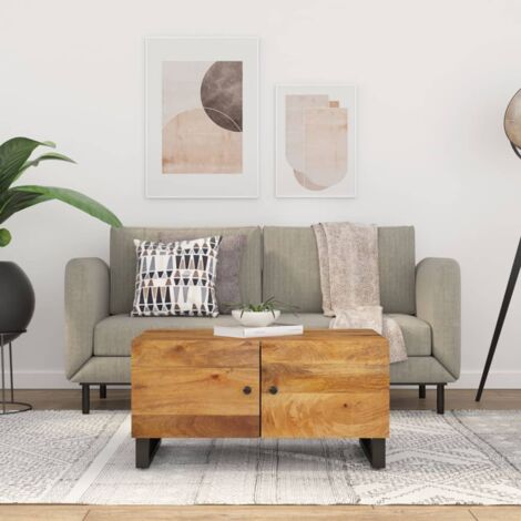 Mesa De Centro De Madera Maciza De Mango Blanca 51x51x27 Cm