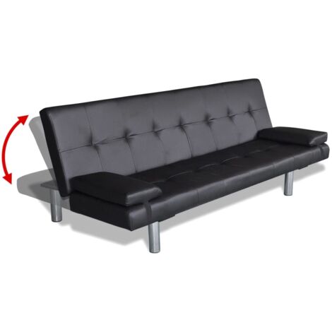 Sofá cama con dos cojines cuero artificial ajustable negro vidaXL640583