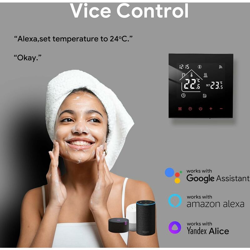 Thermostat chauffage sol électrique 16A, compatible Alexa Google