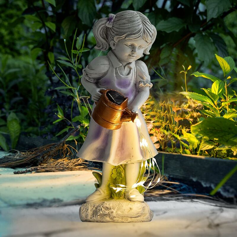 Statue De Jardin D'Ange Solaire, Figurine De Lumière Led De Pot