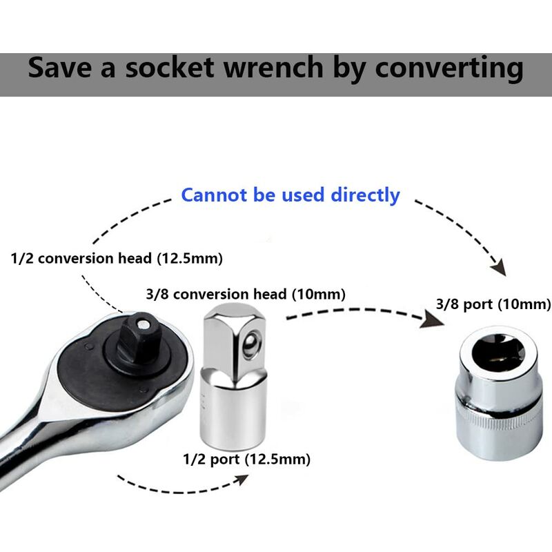 Convertisseur de clé, 1/2 à 3/8 outil de conversion adaptateur de douille  convertisseur de clé à cliquet pour clé pour outil de conversion pour  conversion pour douille : : Auto et Moto