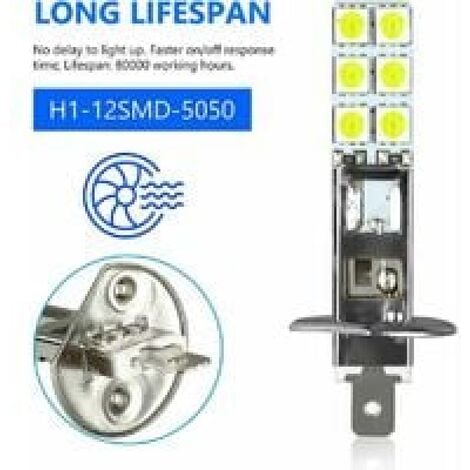 Lot de 4 ampoules LED H1 6000 K en blanc, utilisables en feux de brouillard  et de conduite, compatible avec une tension de 12V-24V.