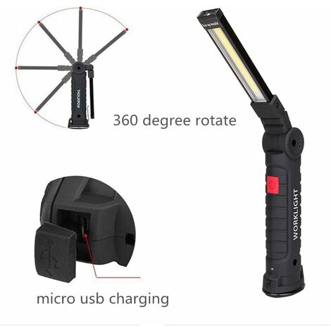 Lampe de travail COB Rechargeable à LED avec Base magnétique, lumière  d'inspection rotative à 360 °, pour la réparation de voitures, Garage,  Camping d'urgence