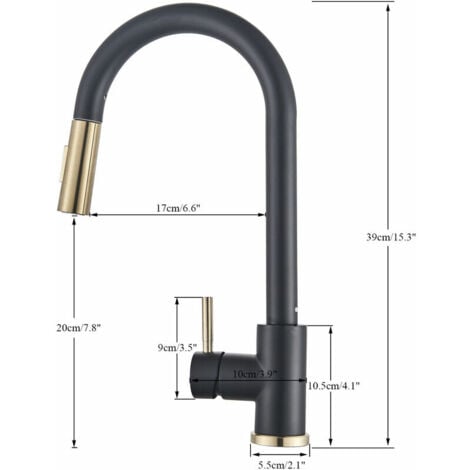 Touch Sensor Kitchen Faucet - Pull Out Spray Kitchen Faucet 2 Modes - Brushed Black and Gold Kitchen Mixer Tap